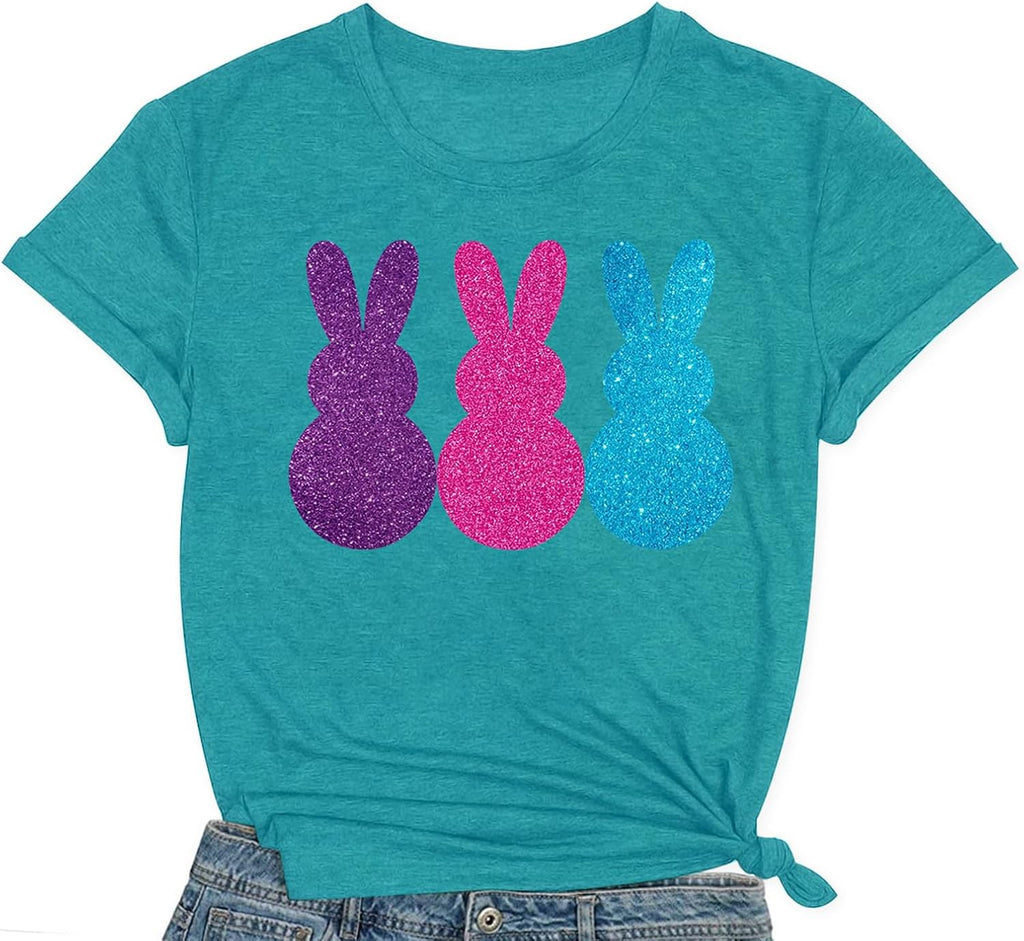 Easter Shirts for Women Happy Easter Bunny T Shirt Sequin Rabbit Print Tee Tops Unisex T-shirt, Sweatshirt, Hoodie, Long Sleeve Tee - T-Shirt, Sweatshirt, Hoodie