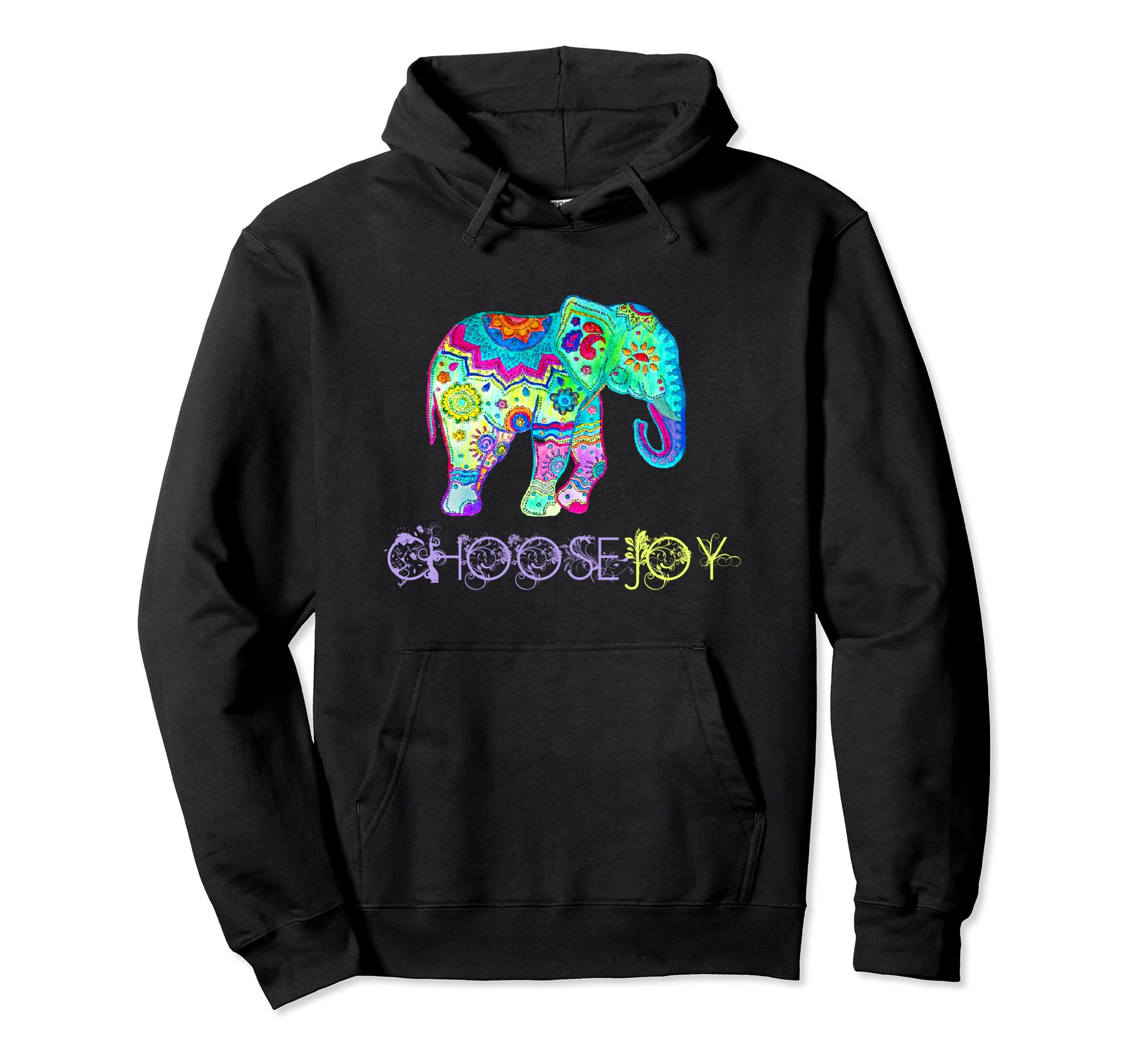 Choose Joy Elephant Mandala Hoodie - Fun Novelty Design Men Women - T-Shirt, Sweatshirt, Hoodie