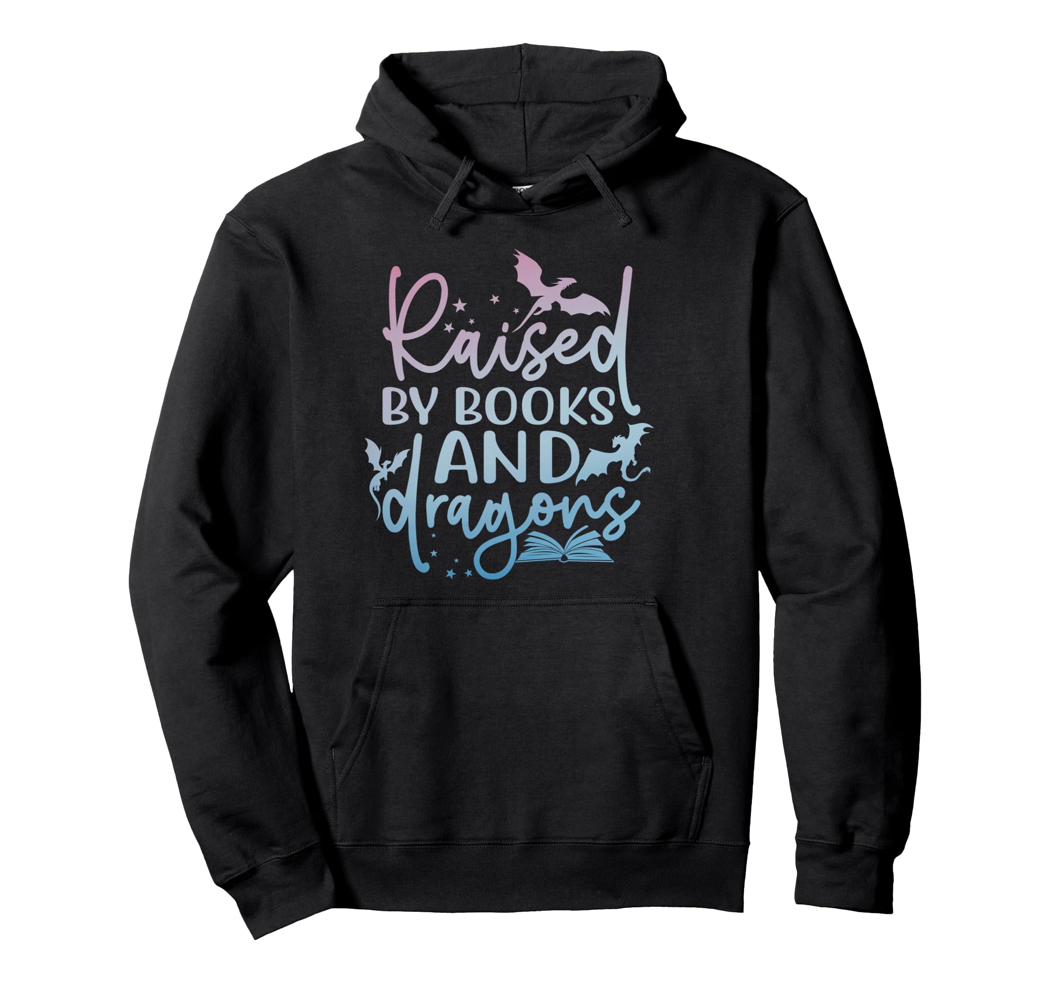 Raised Books And Dragons Fantasy Book Hoodie - Minimalist Print for Adults - T-Shirt, Sweatshirt, Hoodie