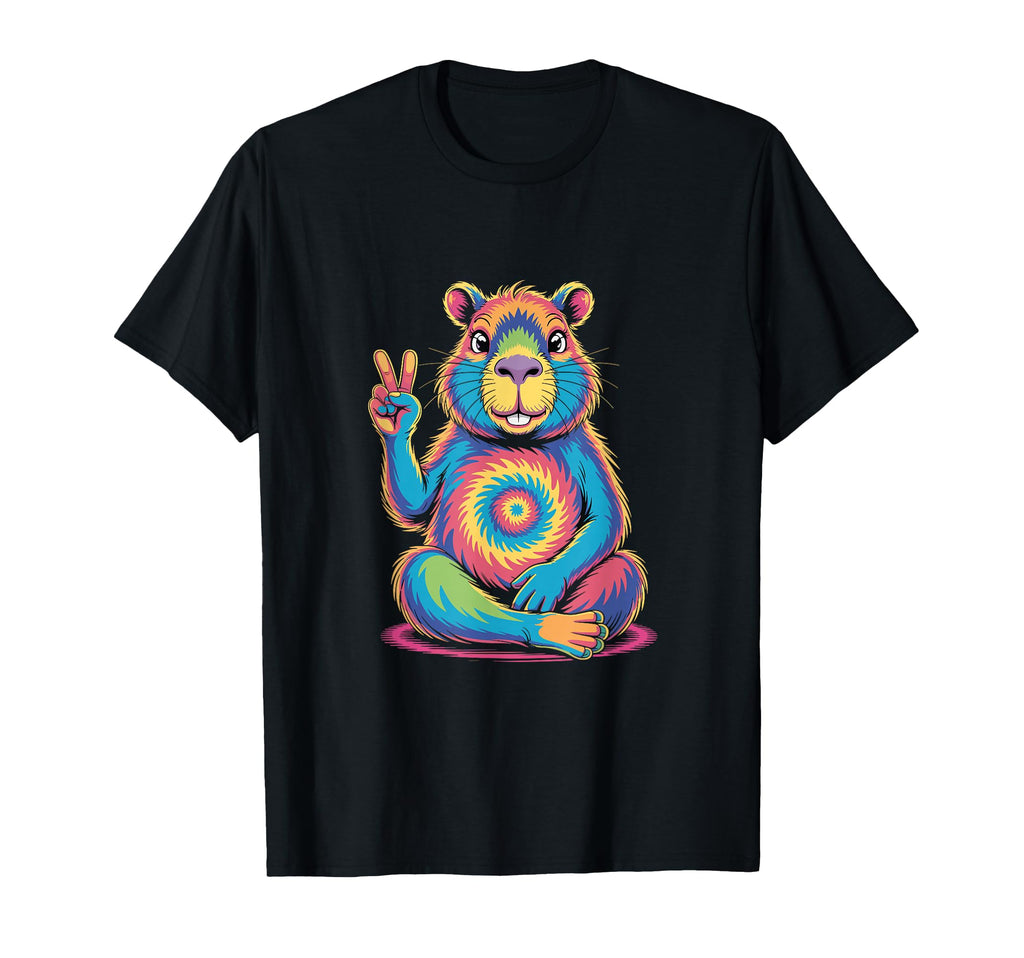 Psychedelic Capybara Peace Sign Meditation T-Shirt - Graphic Print Unisex - T-Shirt, Sweatshirt, Hoodie