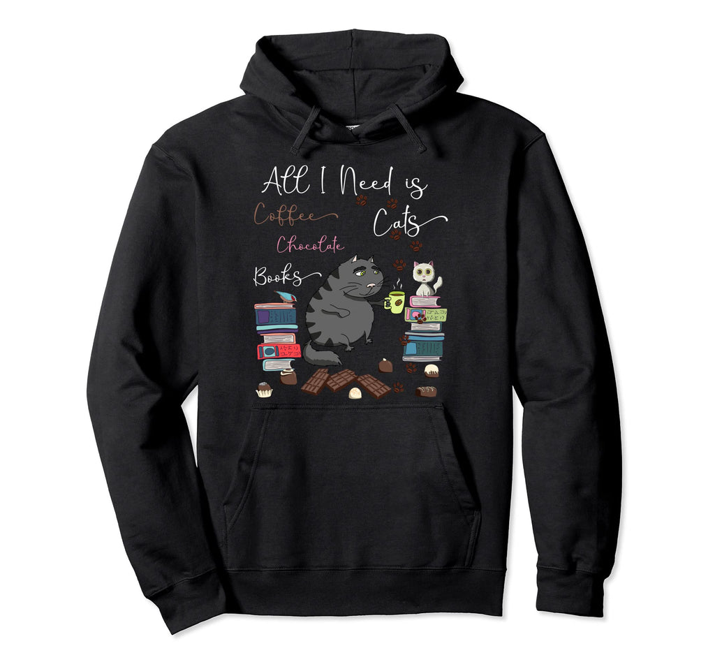 All I Need Is Coffee Books Cats Hoodie - Custom Art Print for Adults - T-Shirt, Sweatshirt, Hoodie