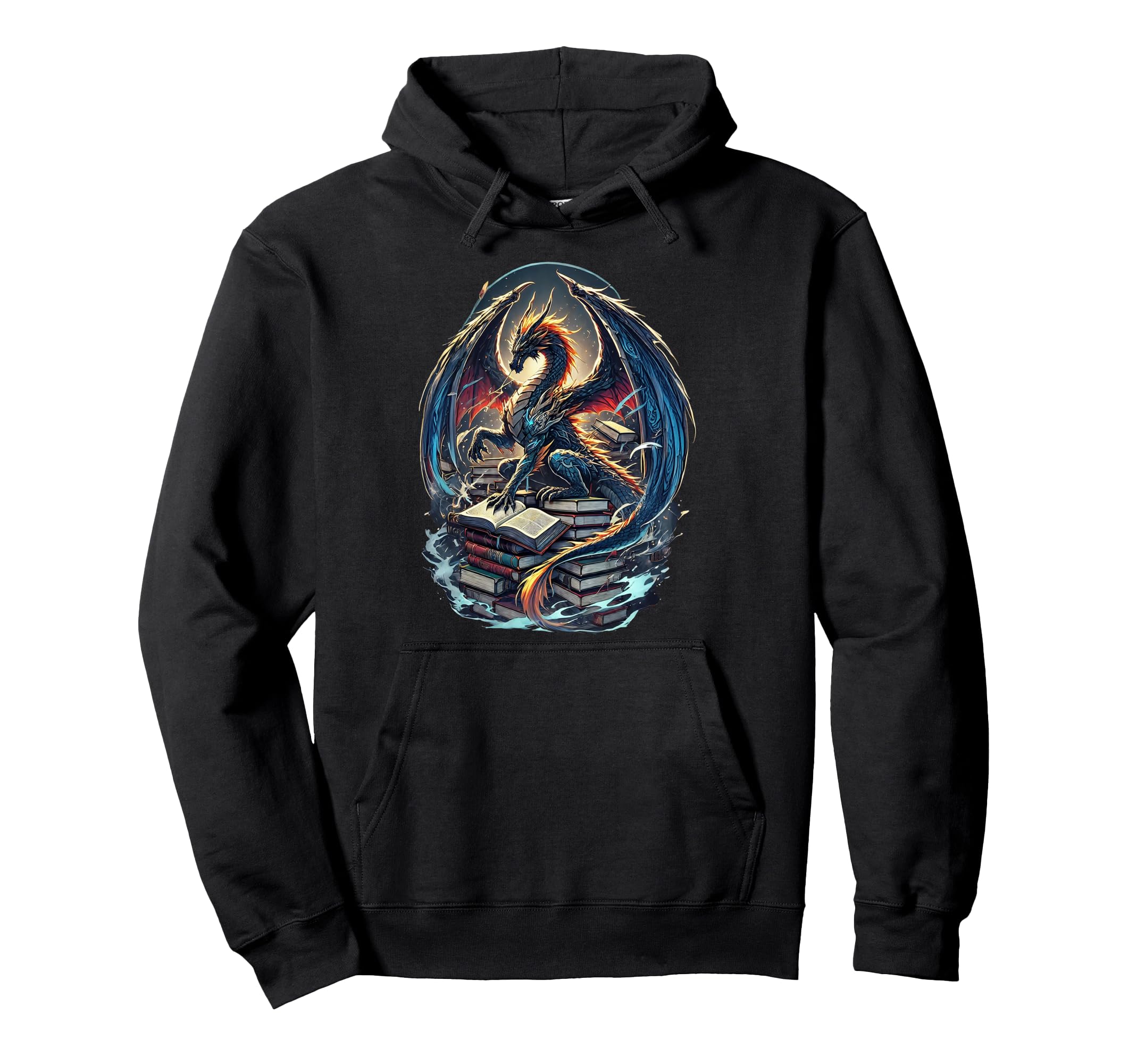 Bookwyrm Fantasy Dragon Reading Books Hoodie - Graphic Print Unisex - T-Shirt, Sweatshirt, Hoodie