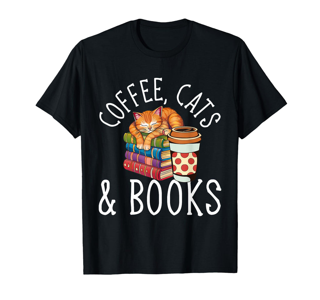 Coffee Book Reading Shirts Cat Lover T-Shirt - Graphic Print for Adults - T-Shirt, Sweatshirt, Hoodie