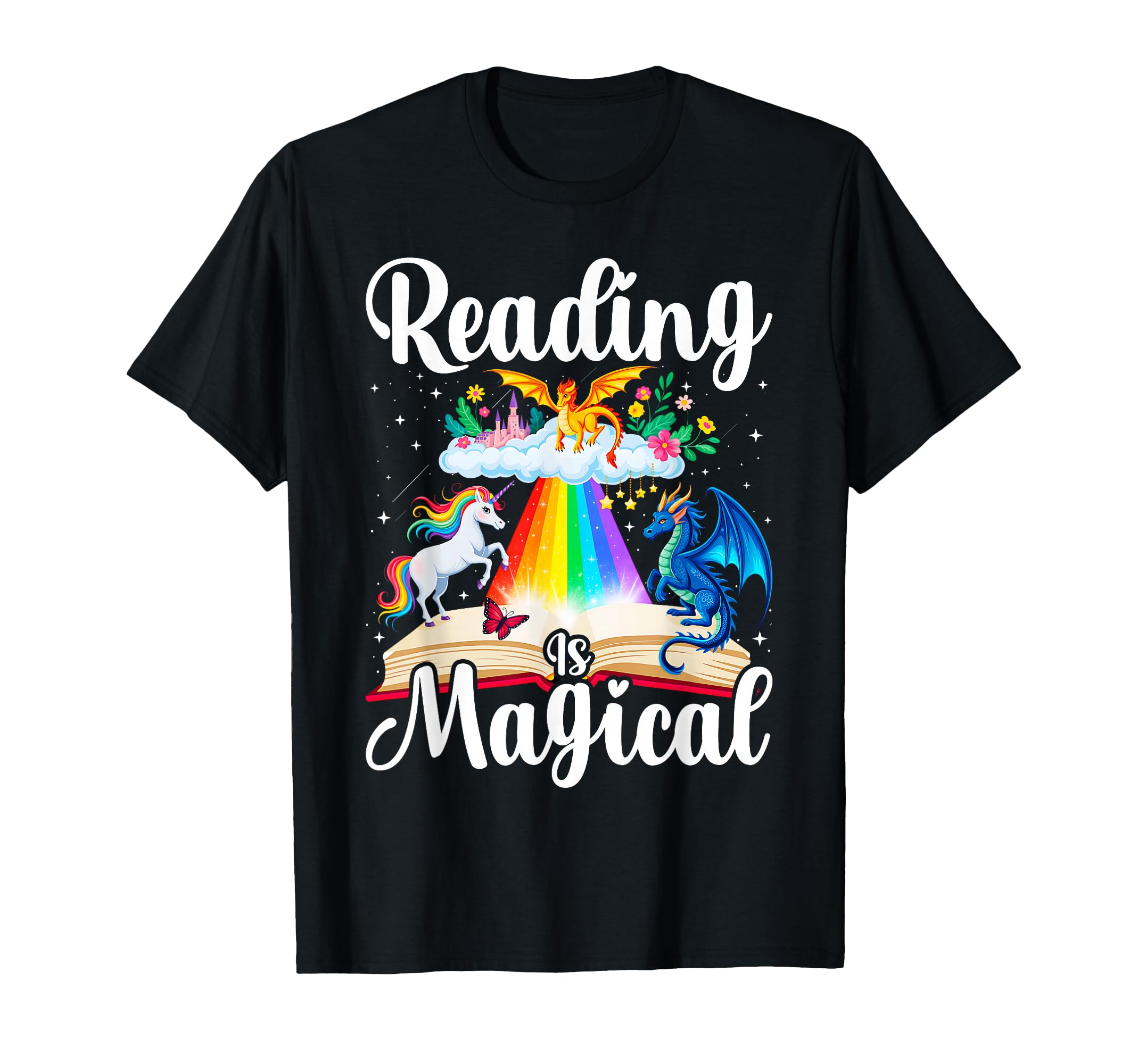 Reading Is Magical Unicorn Dragon T-Shirt - Novelty Apparel Unisex - T-Shirt, Sweatshirt, Hoodie