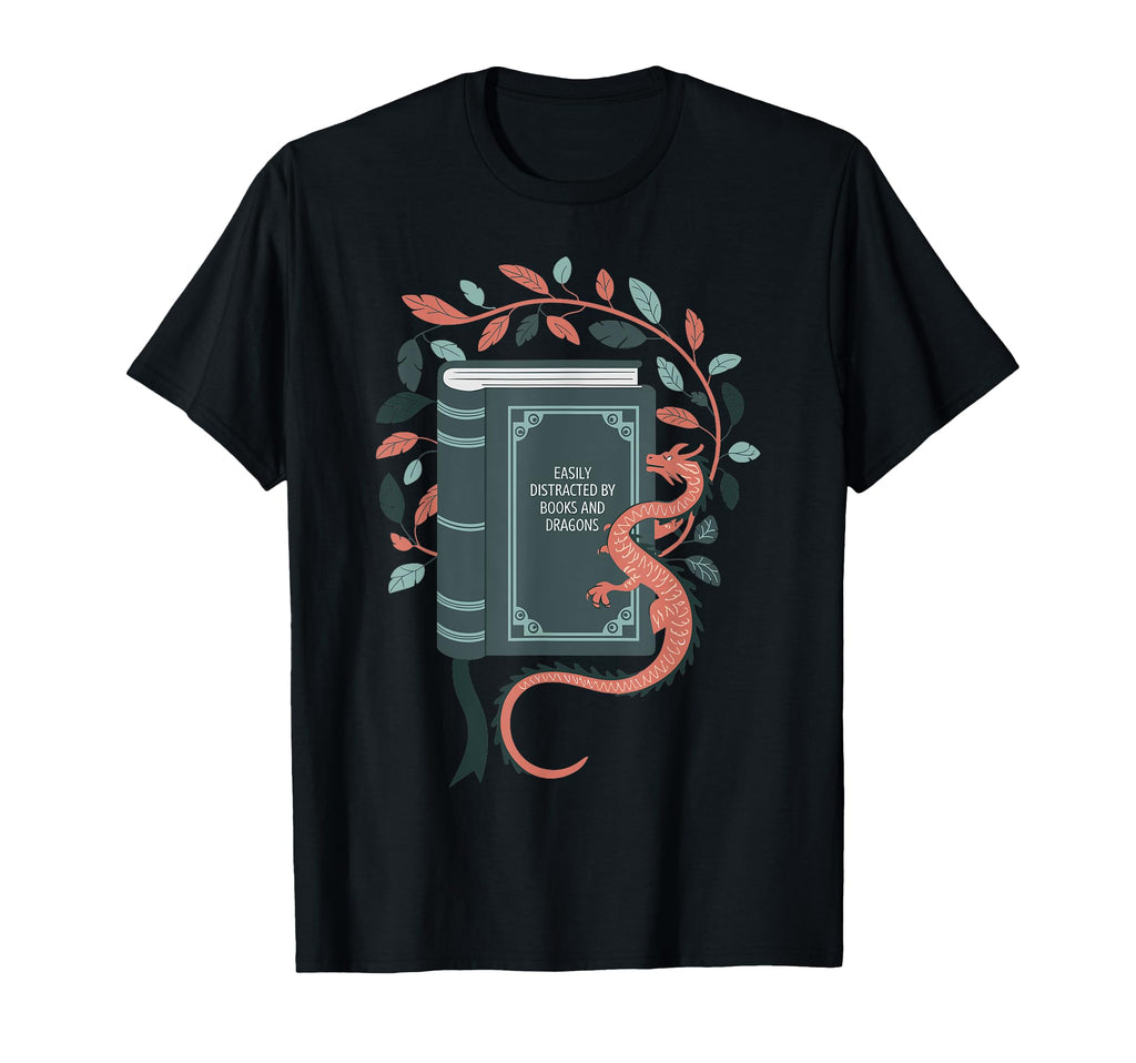 Easily Distracted Dragons And Books T-Shirt - Novelty Apparel for Adults - T-Shirt, Sweatshirt, Hoodie