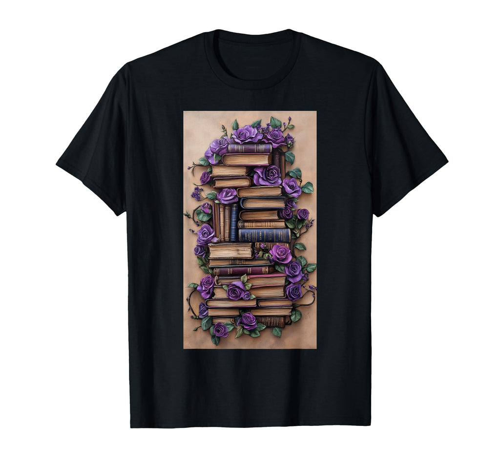 Bookshelves Books Floral Reading T-Shirt - Minimalist Print Men Women - T-Shirt, Sweatshirt, Hoodie