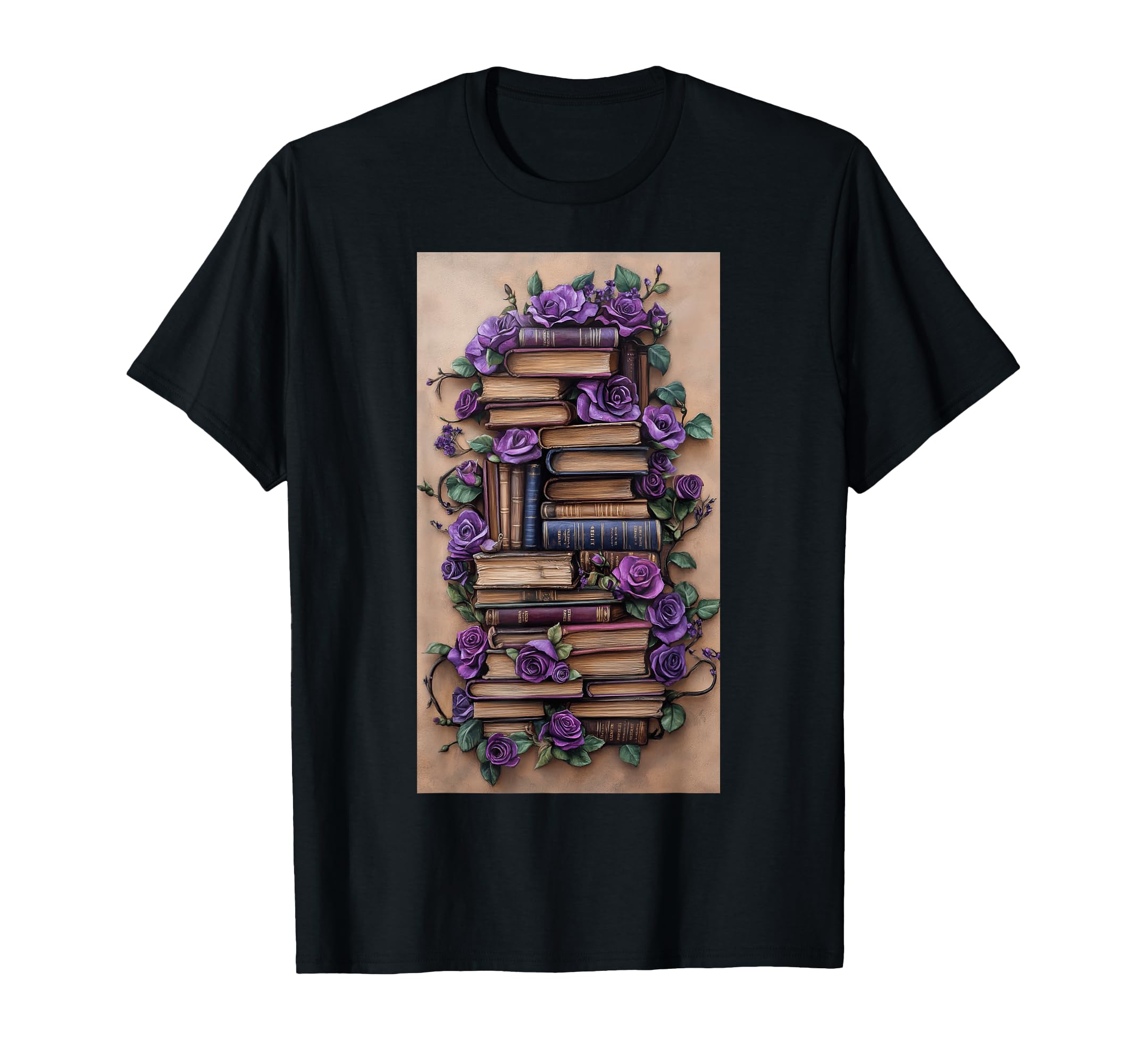 Bookshelves Books Floral Reading T-Shirt - Minimalist Print Men Women - T-Shirt, Sweatshirt, Hoodie