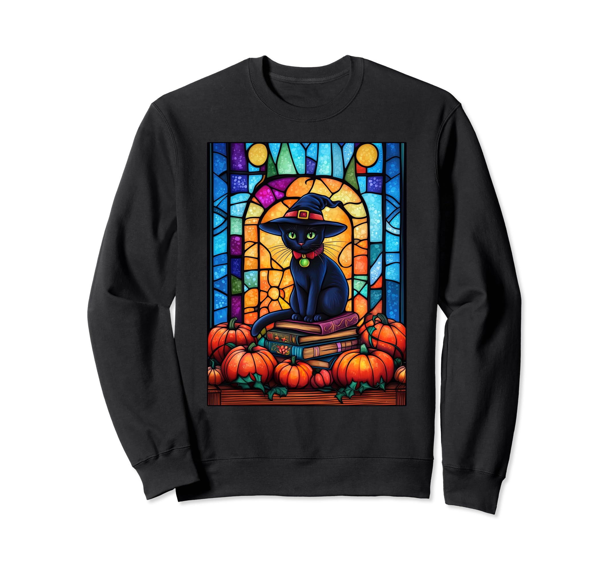 Cat Witch Halloween Pumpkin Book Sweatshirt - Unique Graphic for Adults - T-Shirt, Sweatshirt, Hoodie