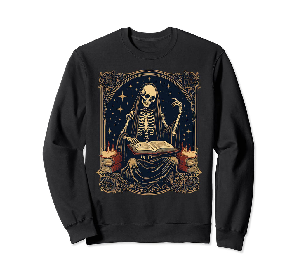Reader Tarot Card Skeleton Reading Book Sweatshirt - Trendy Graphic Unisex - T-Shirt, Sweatshirt, Hoodie