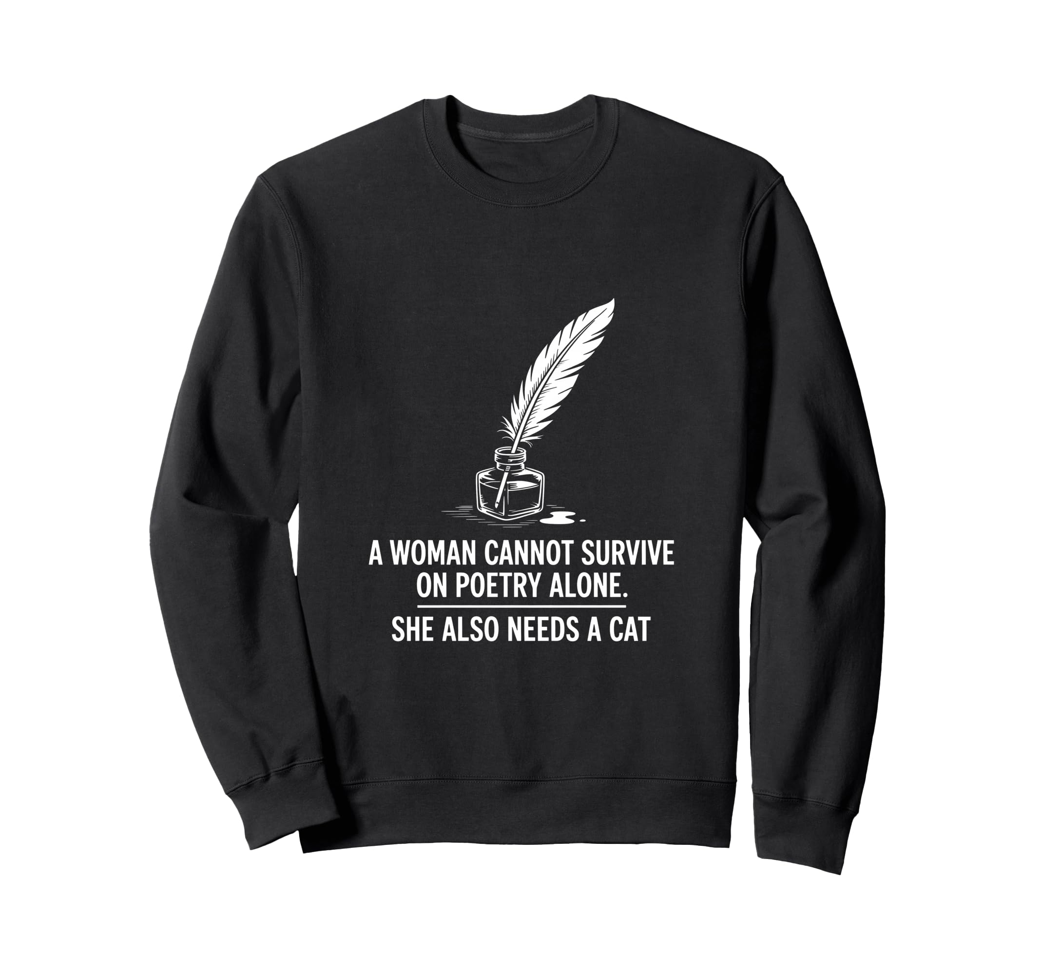 Poetcore Literary Cat And Quill Sweatshirt - Minimalist Print for Adults - T-Shirt, Sweatshirt, Hoodie