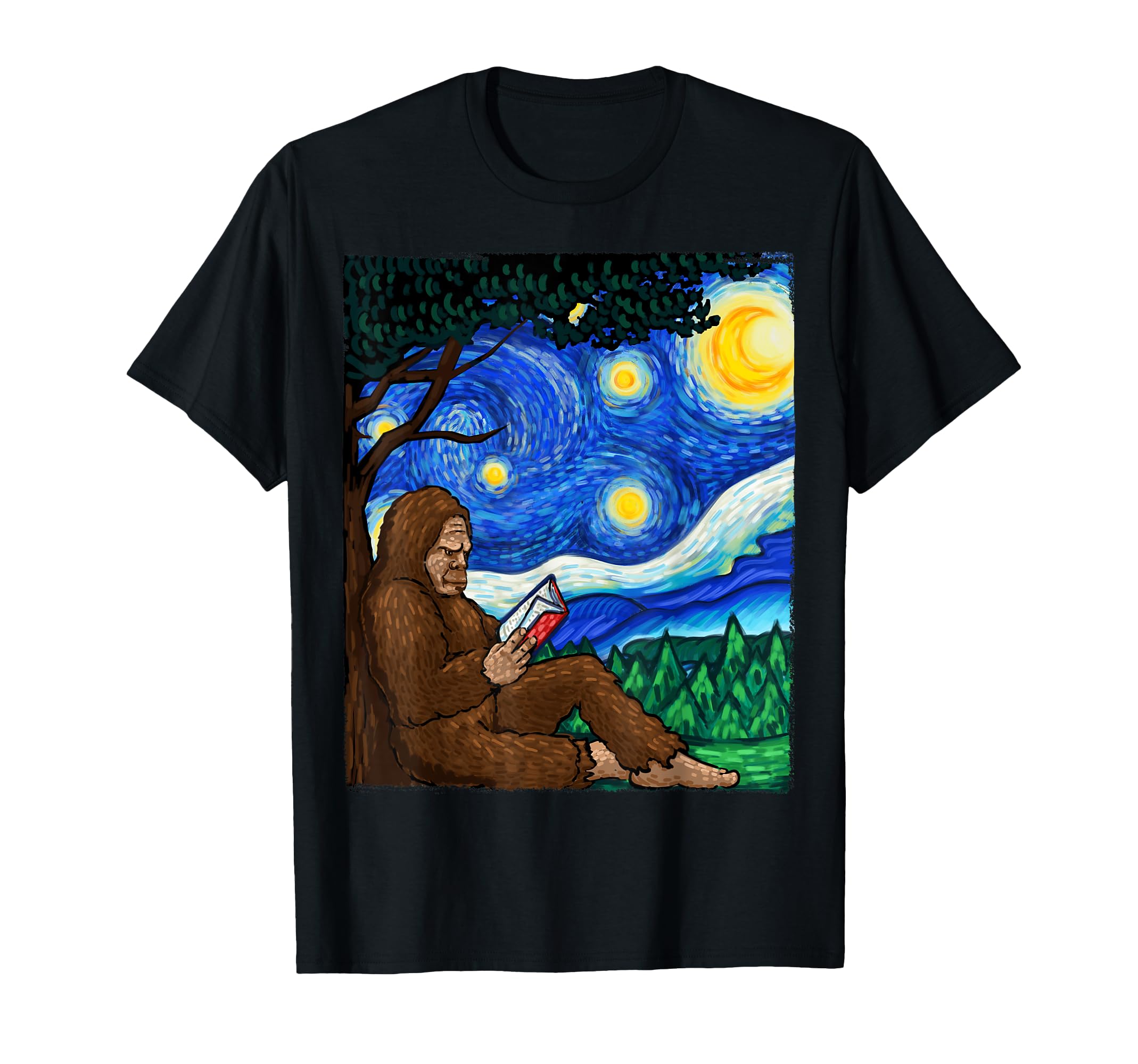 Funny Bigfoot Reading Book Lover T-Shirt - Custom Art Print Men Women - T-Shirt, Sweatshirt, Hoodie