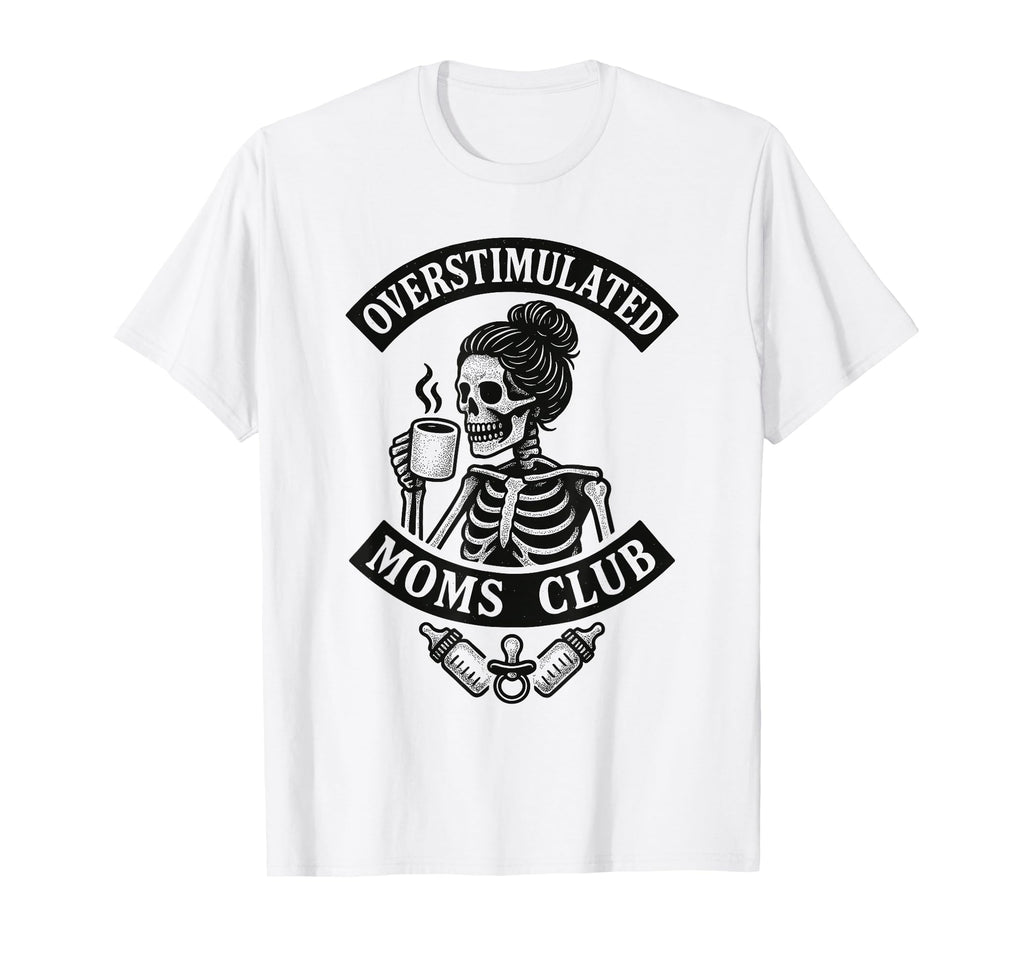 Moms Club Overstimulated Groovy Hoodie - Minimalist Print Unisex - T-Shirt, Sweatshirt, Hoodie