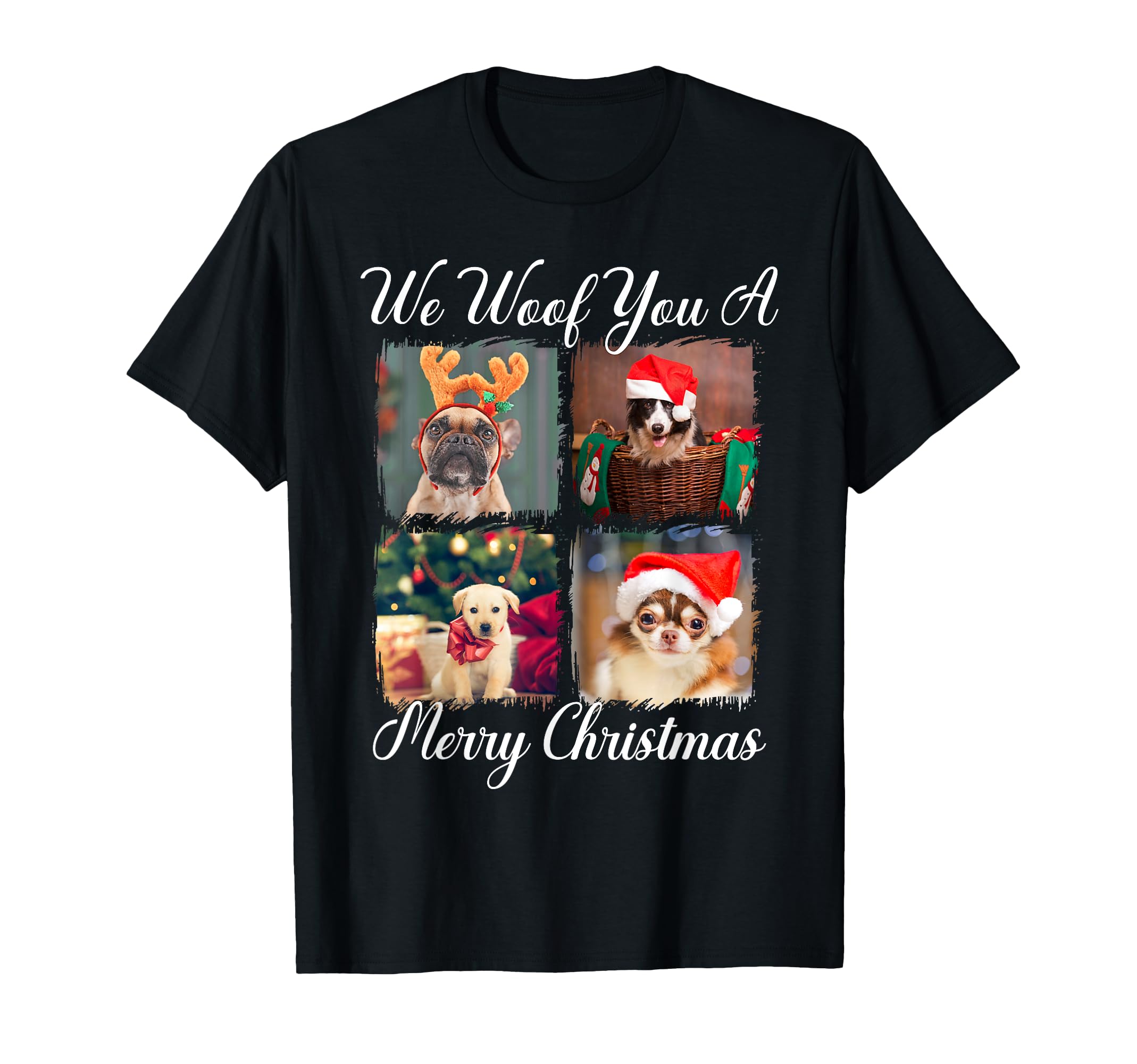 We Woof You Merry Dogs Santa Hats T-Shirt - Custom Art Print for Adults - T-Shirt, Sweatshirt, Hoodie