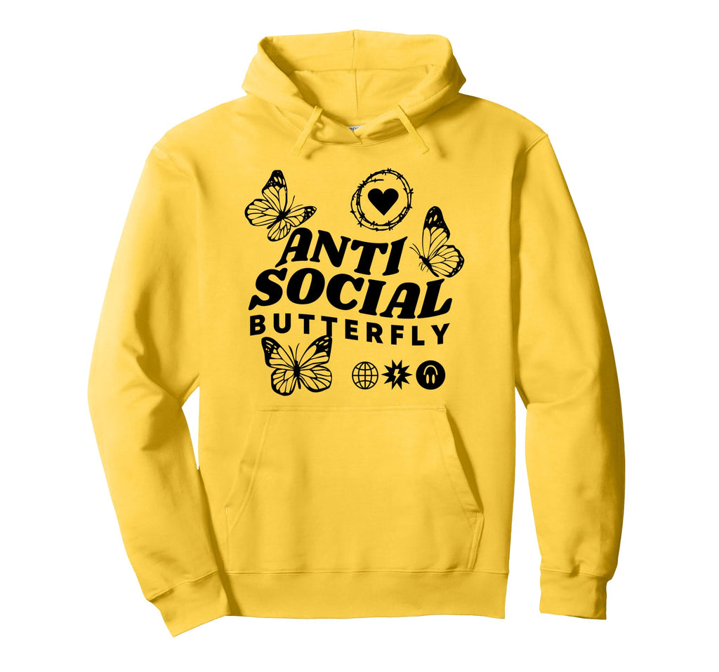 Anti Social Butterfly Goth Hoodie - Fun Novelty Design for Adults - T-Shirt, Sweatshirt, Hoodie