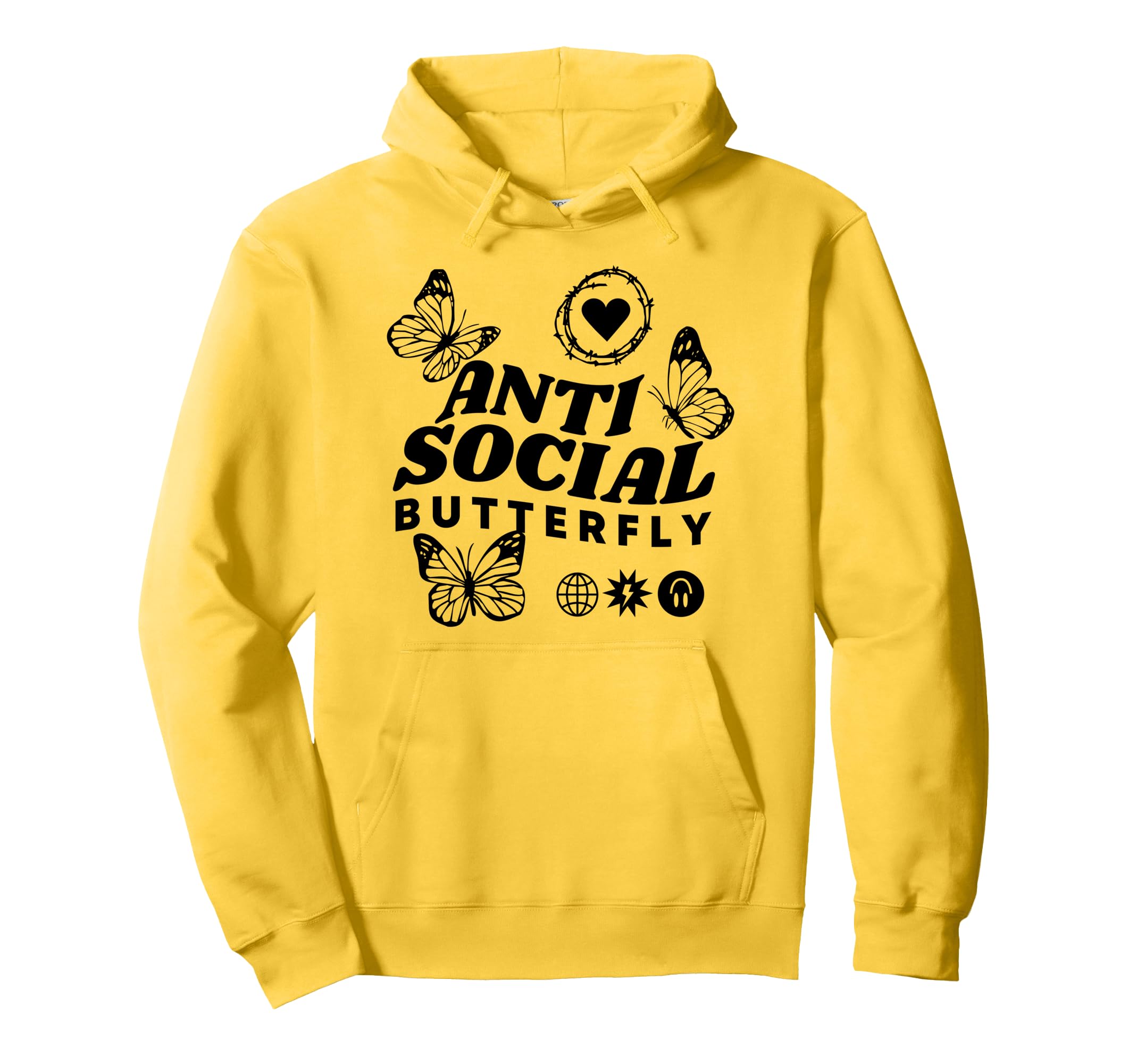 Anti Social Butterfly Goth Hoodie - Fun Novelty Design for Adults - T-Shirt, Sweatshirt, Hoodie
