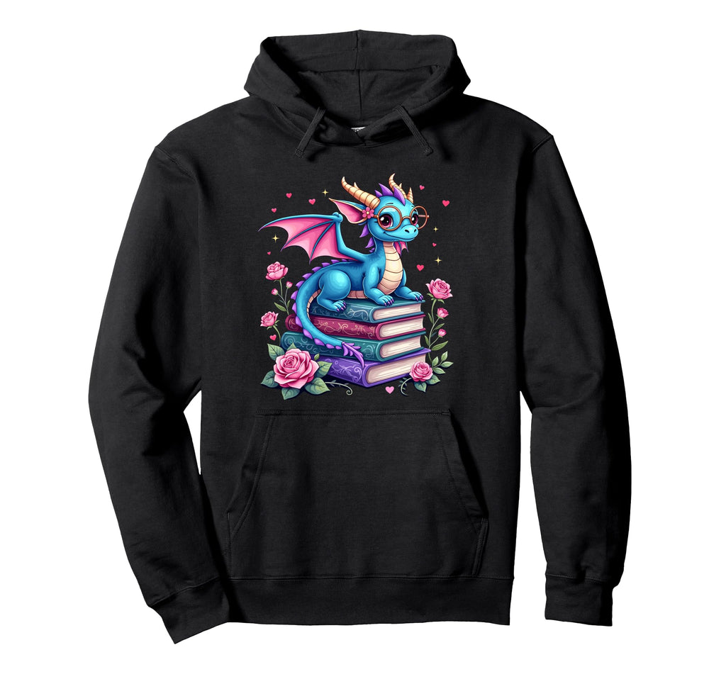 Dragons And Books Dragon Reading Hoodie - Fun Novelty Design Men Women - T-Shirt, Sweatshirt, Hoodie