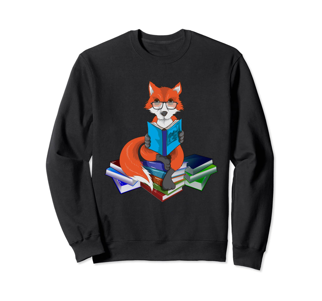 Fox Nerd Reading Books Bookworm Sweatshirt - Minimalist Print Men Women - T-Shirt, Sweatshirt, Hoodie