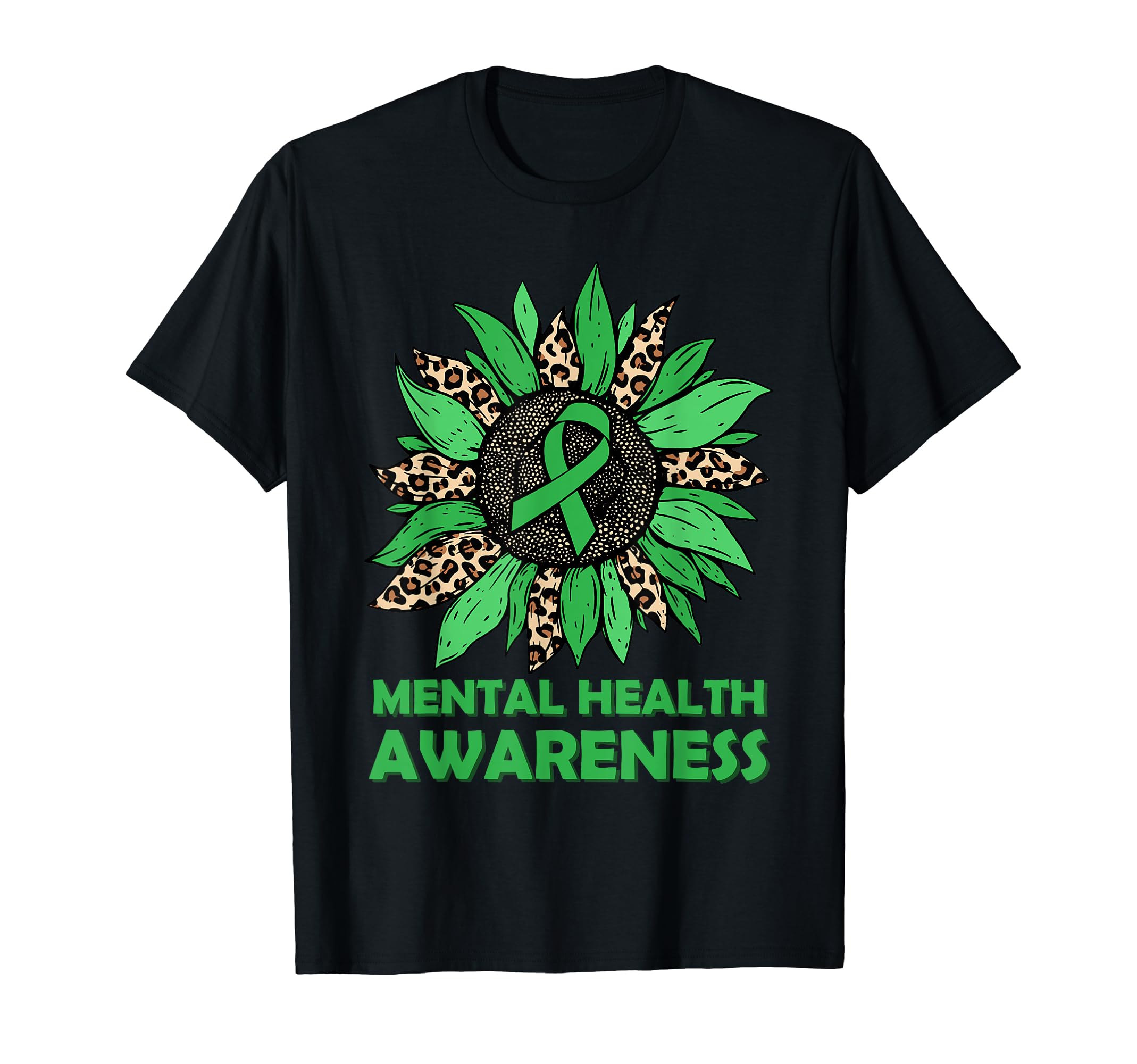Leopard Green Sunflower Mental Health T-Shirt - Unique Graphic for Adults - T-Shirt, Sweatshirt, Hoodie