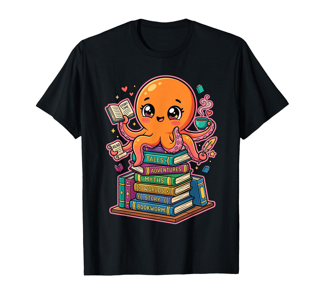 Funny Octopus Reading Books Book Lover T-Shirt - Unique Graphic Men Women - T-Shirt, Sweatshirt, Hoodie