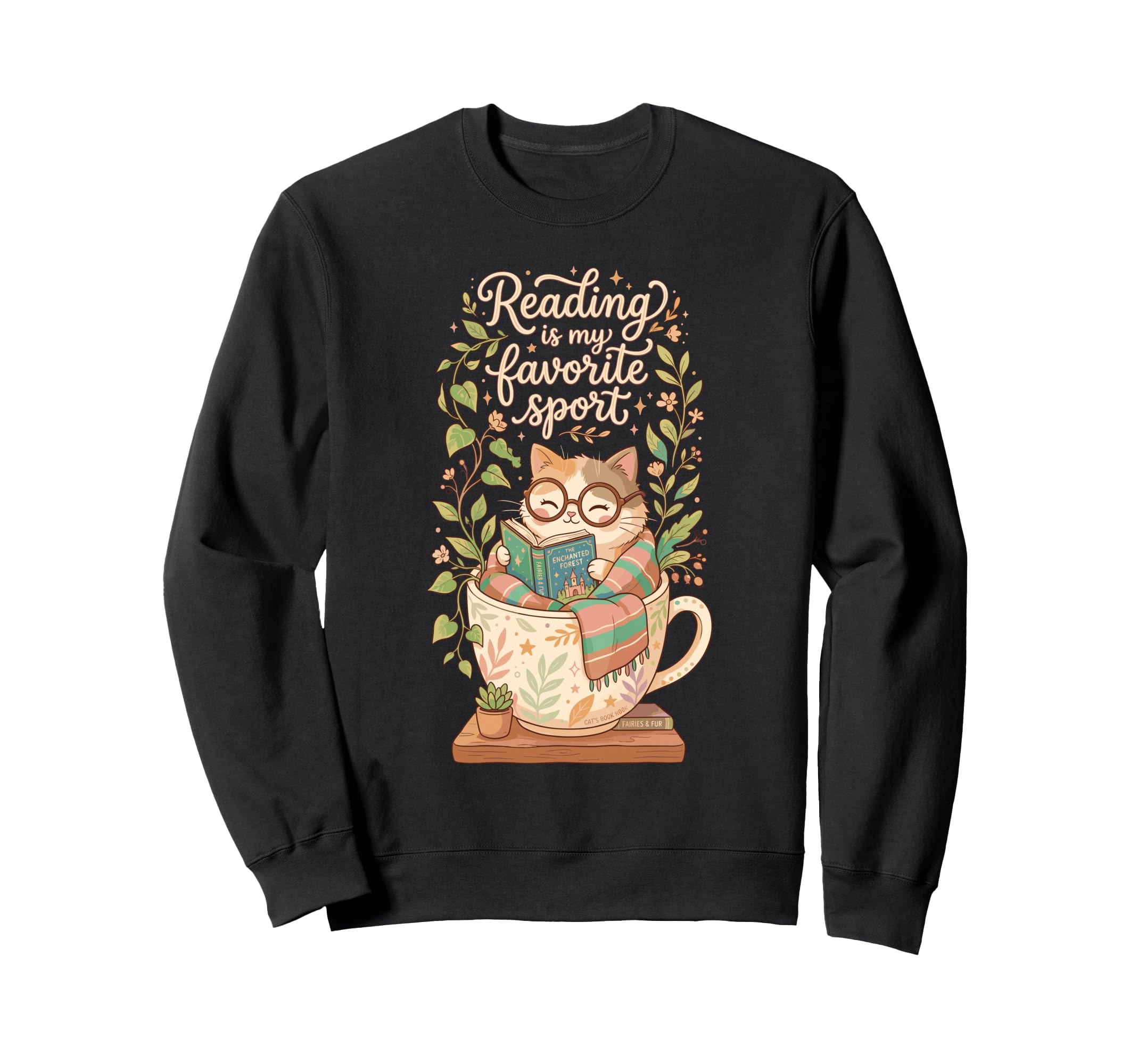 Cozy Cat Sleeping Books Coffee Sweatshirt - Aesthetic Graphic for Adults - T-Shirt, Sweatshirt, Hoodie