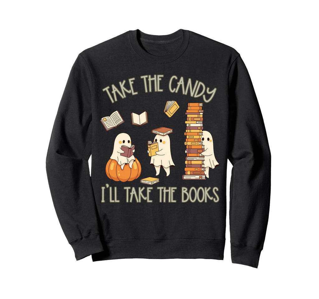 Halloween Book Lover Ghost Take Candy Sweatshirt - Streetwear Style Unisex - T-Shirt, Sweatshirt, Hoodie