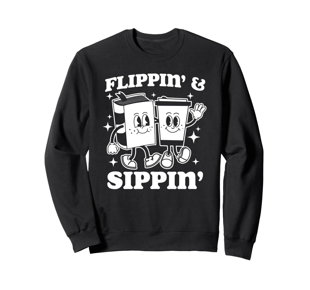 Flippin And Sippin Mascot Book And Sweatshirt - Unique Graphic for Adults - T-Shirt, Sweatshirt, Hoodie