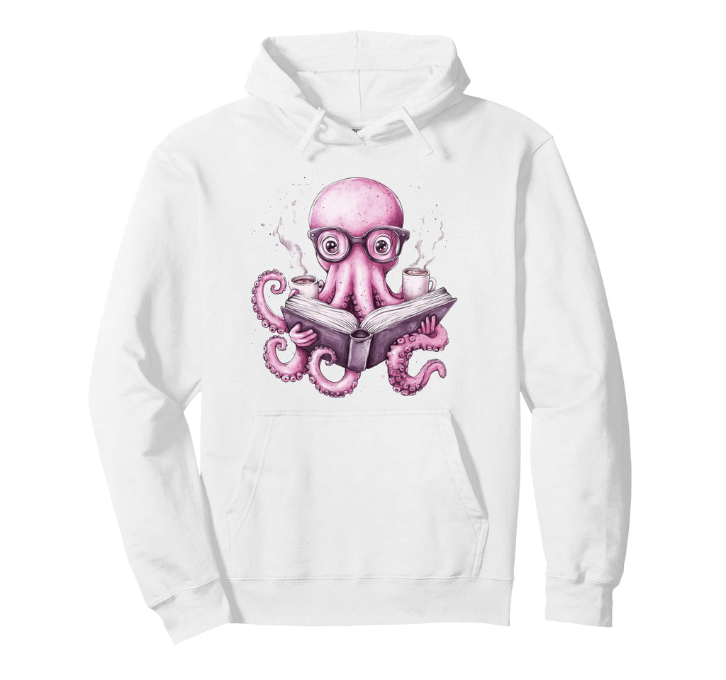 Book Coffee Lover Octopus Reading Funny Hoodie - Unique Graphic for Adults - T-Shirt, Sweatshirt, Hoodie