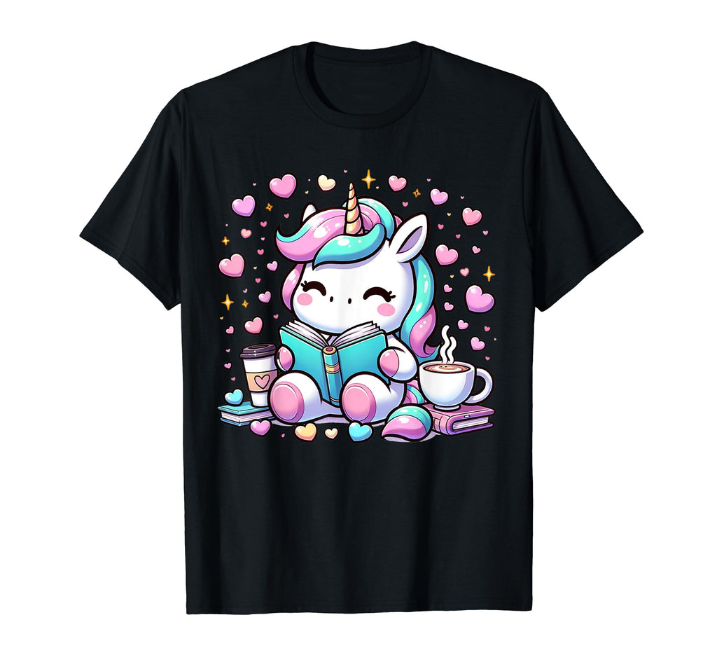 Funny Anime Kawaii Rainbow Unicorn Reading T-Shirt - Graphic Print Unisex - T-Shirt, Sweatshirt, Hoodie