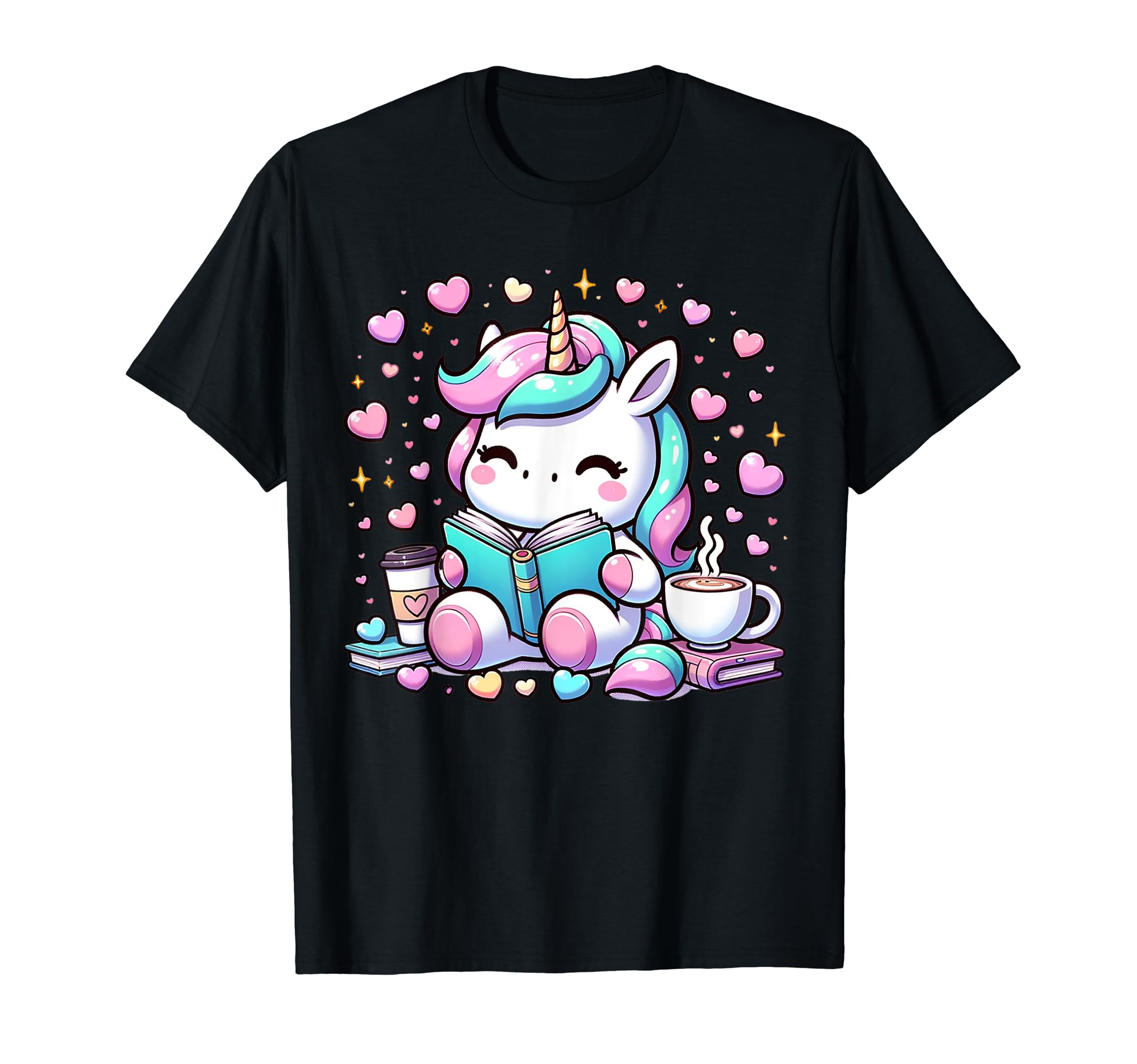 Funny Anime Kawaii Rainbow Unicorn Reading T-Shirt - Graphic Print Unisex - T-Shirt, Sweatshirt, Hoodie