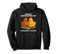 Easily Distracted Chickens And Books Hoodie - Trendy Graphic Men Women - T-Shirt, Sweatshirt, Hoodie