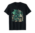 Bookworm Green Dragons Reading Book T-Shirt - Aesthetic Graphic for Adults - T-Shirt, Sweatshirt, Hoodie