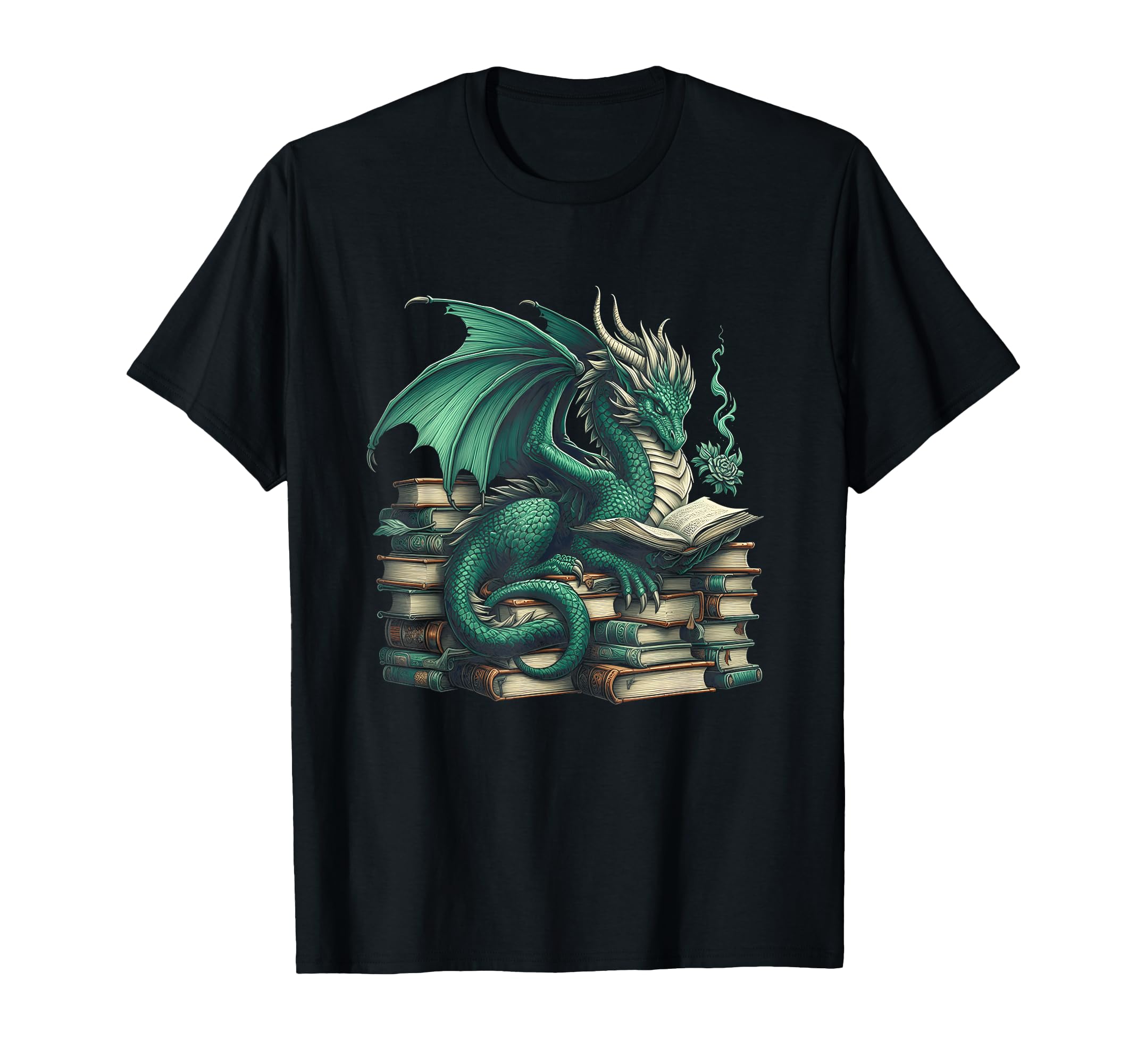 Bookworm Green Dragons Reading Book T-Shirt - Aesthetic Graphic for Adults - T-Shirt, Sweatshirt, Hoodie