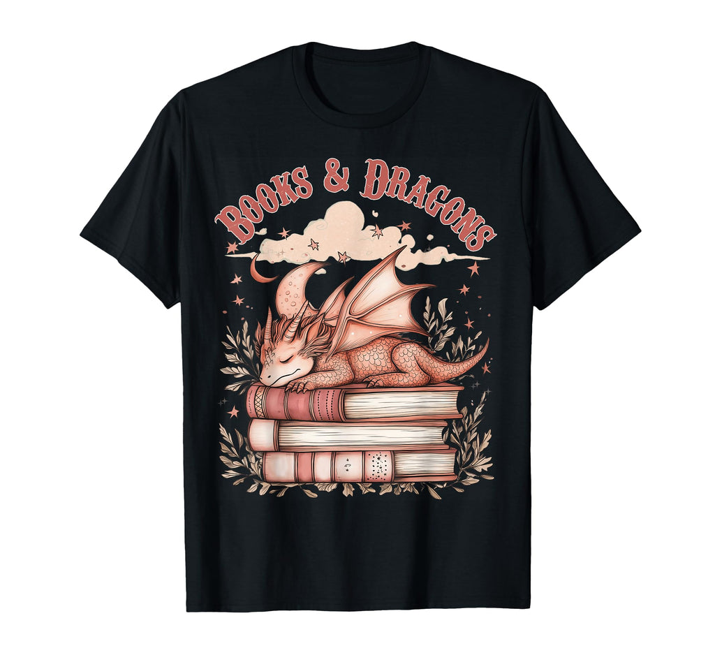 Whimsical Fantasy Books And Dragon T-Shirt - Custom Art Print for Adults - T-Shirt, Sweatshirt, Hoodie