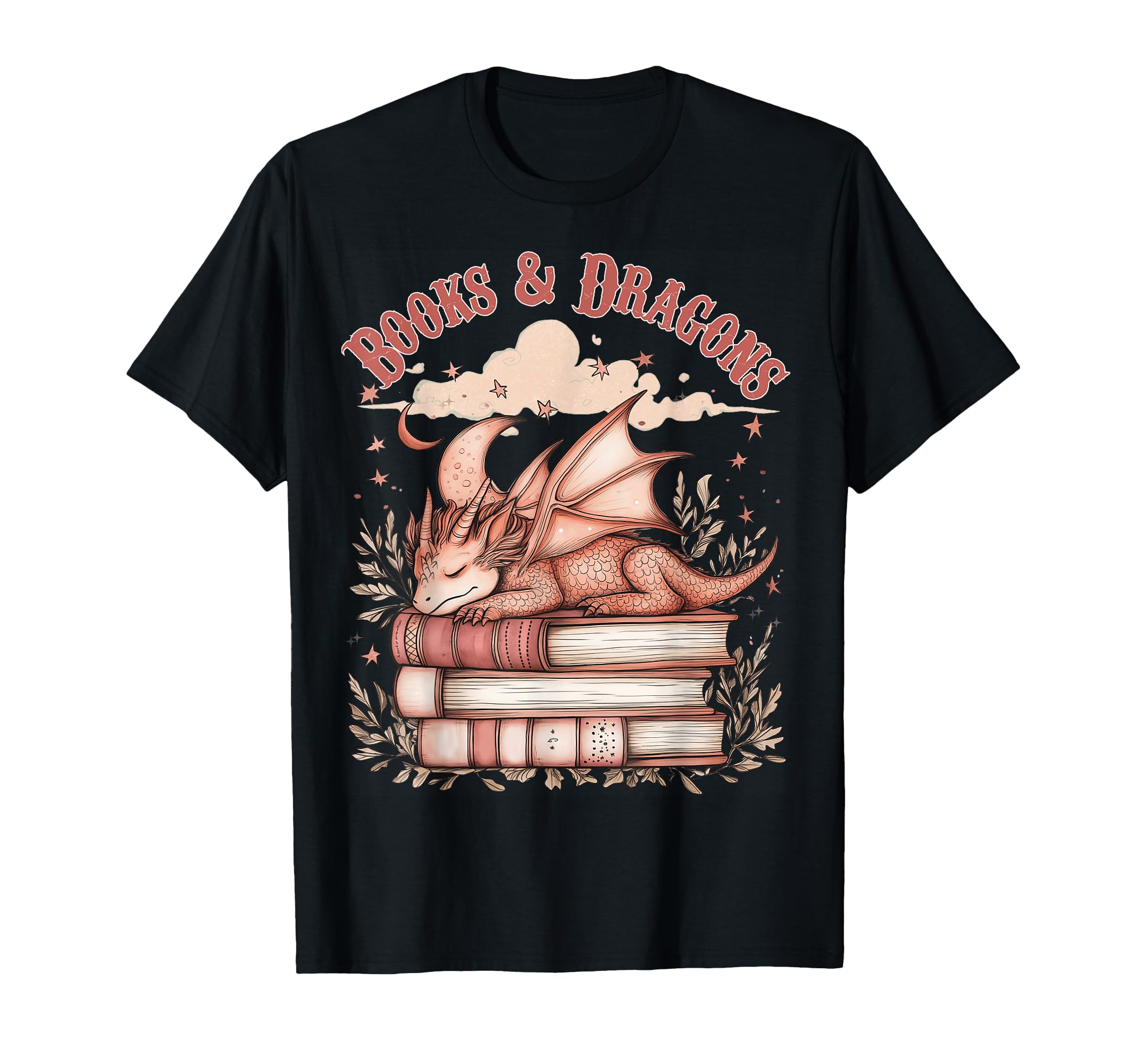 Whimsical Fantasy Books And Dragon T-Shirt - Custom Art Print for Adults - T-Shirt, Sweatshirt, Hoodie