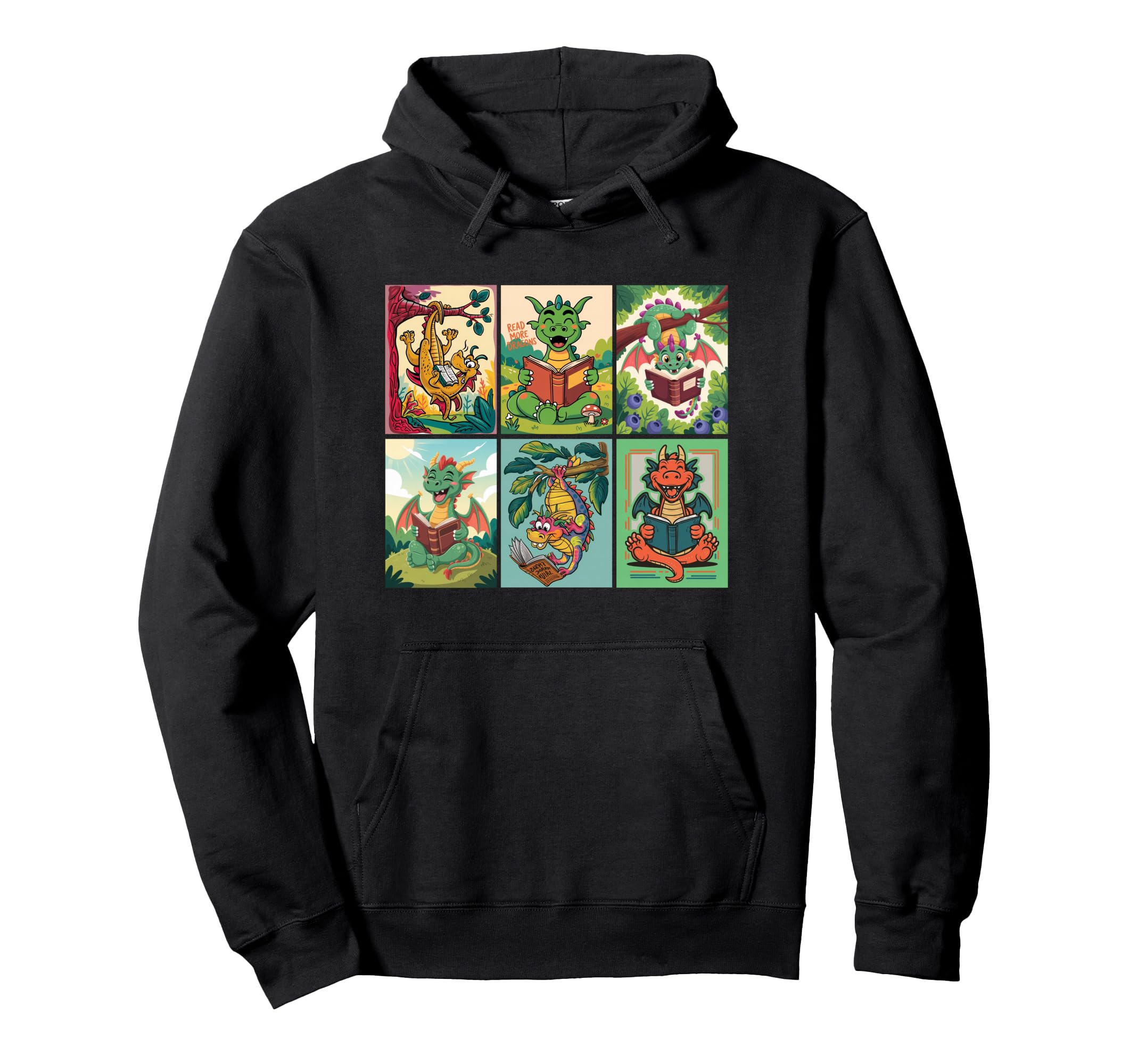 Reading Dragon Fantasy Book Lover Artwork Hoodie - Graphic Print for Adults - T-Shirt, Sweatshirt, Hoodie