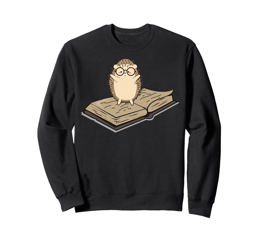 Hedgehog Reading Book Nerd Animal Sweatshirt - Minimalist Print Men Women - T-Shirt, Sweatshirt, Hoodie
