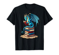 Fantasy Dragon Reading Books Library T-Shirt - Minimalist Print Unisex - T-Shirt, Sweatshirt, Hoodie