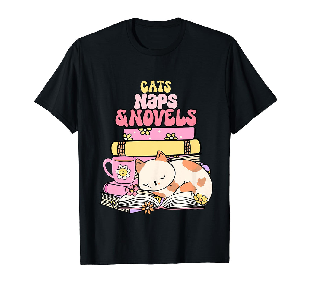 Cats Naps And Novels Book Lovers T-Shirt - Minimalist Print Unisex - T-Shirt, Sweatshirt, Hoodie