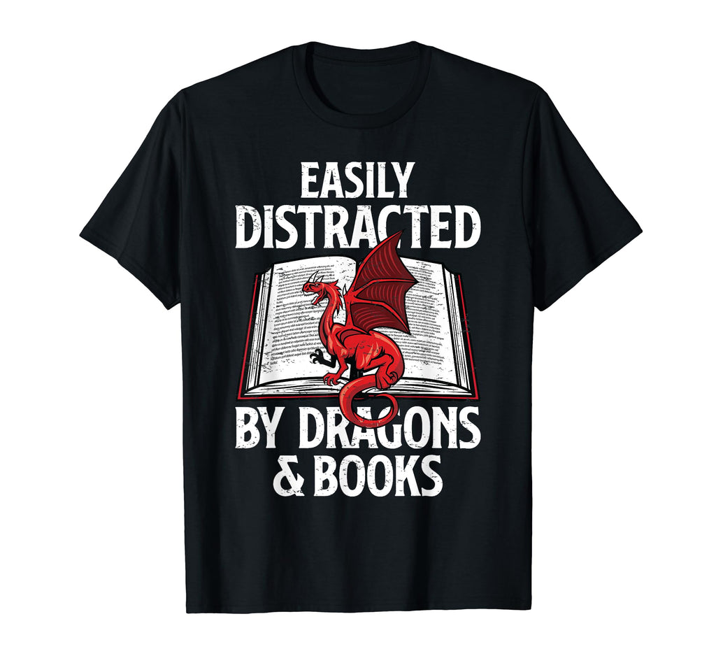 Easily Distracted Dragon And Books T-Shirt - Fun Novelty Design Unisex - T-Shirt, Sweatshirt, Hoodie
