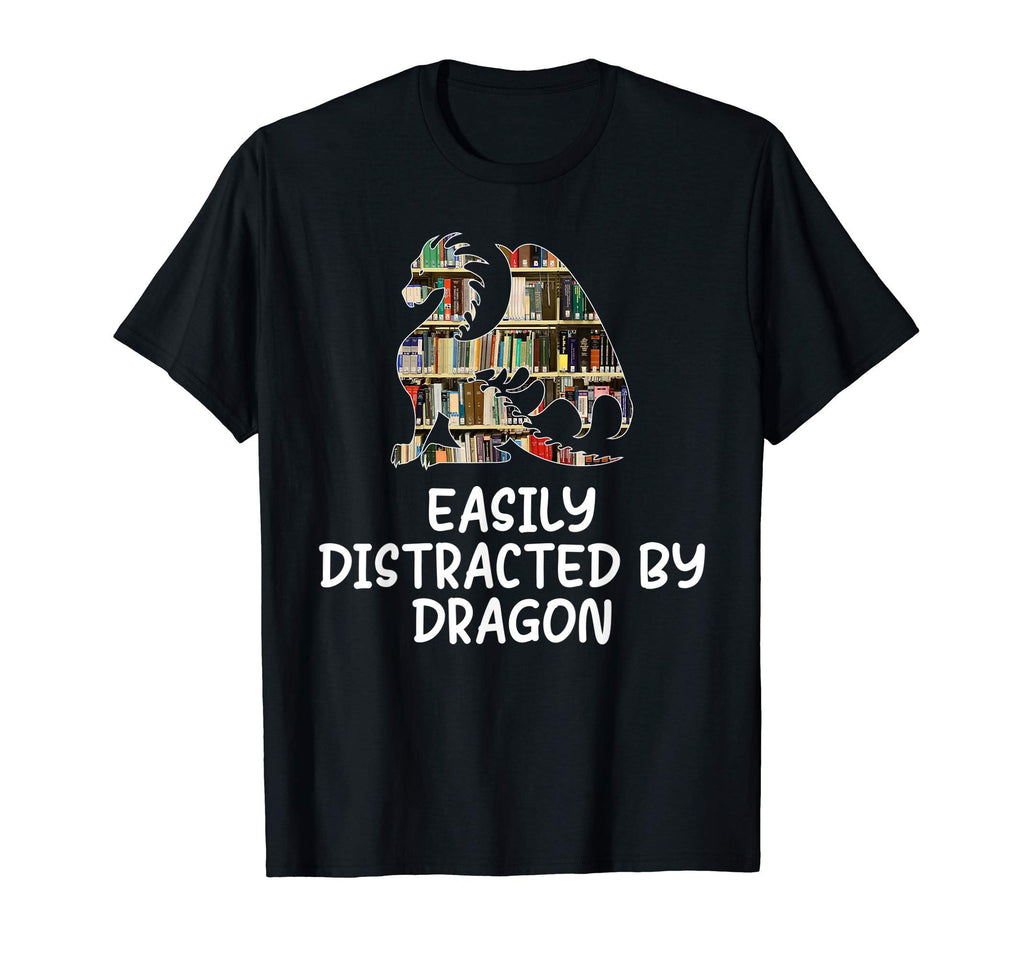 Easily Distracted Dragon And Books T-Shirt - Aesthetic Graphic for Adults - T-Shirt, Sweatshirt, Hoodie