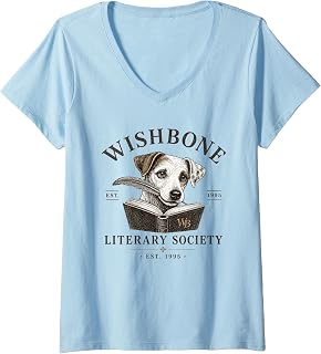 Women's Wishbone Literary Society Vintage Book Lover Dog Design V-Neck T-Shirt Unisex T-shirt, Sweatshirt, Hoodie, Long Sleeve Tee - T-Shirt, Sweatshirt, Hoodie
