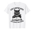 Life Is Better Cats Books And Coffee Black T-Shirt - Graphic Print Unisex - T-Shirt, Sweatshirt, Hoodie