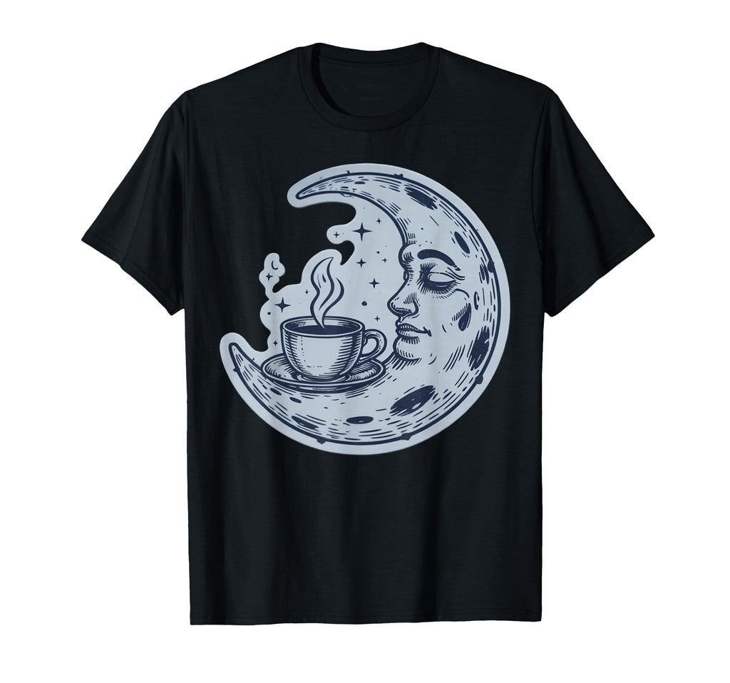 Cup Coffee Tea Sea Waves Moon And Human T-Shirt - Custom Art Print Unisex - T-Shirt, Sweatshirt, Hoodie