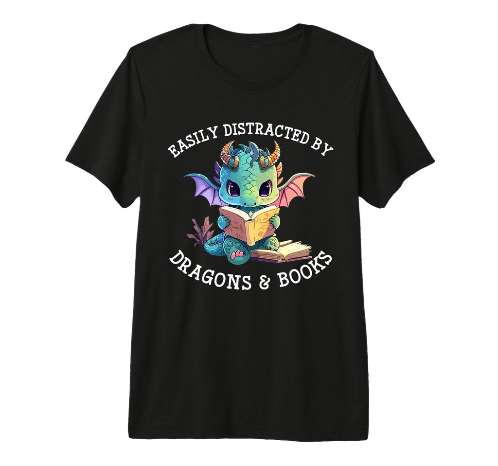 Easily Distracted Dragons And Books Tri T-Shirt - Graphic Print Men Women - T-Shirt, Sweatshirt, Hoodie