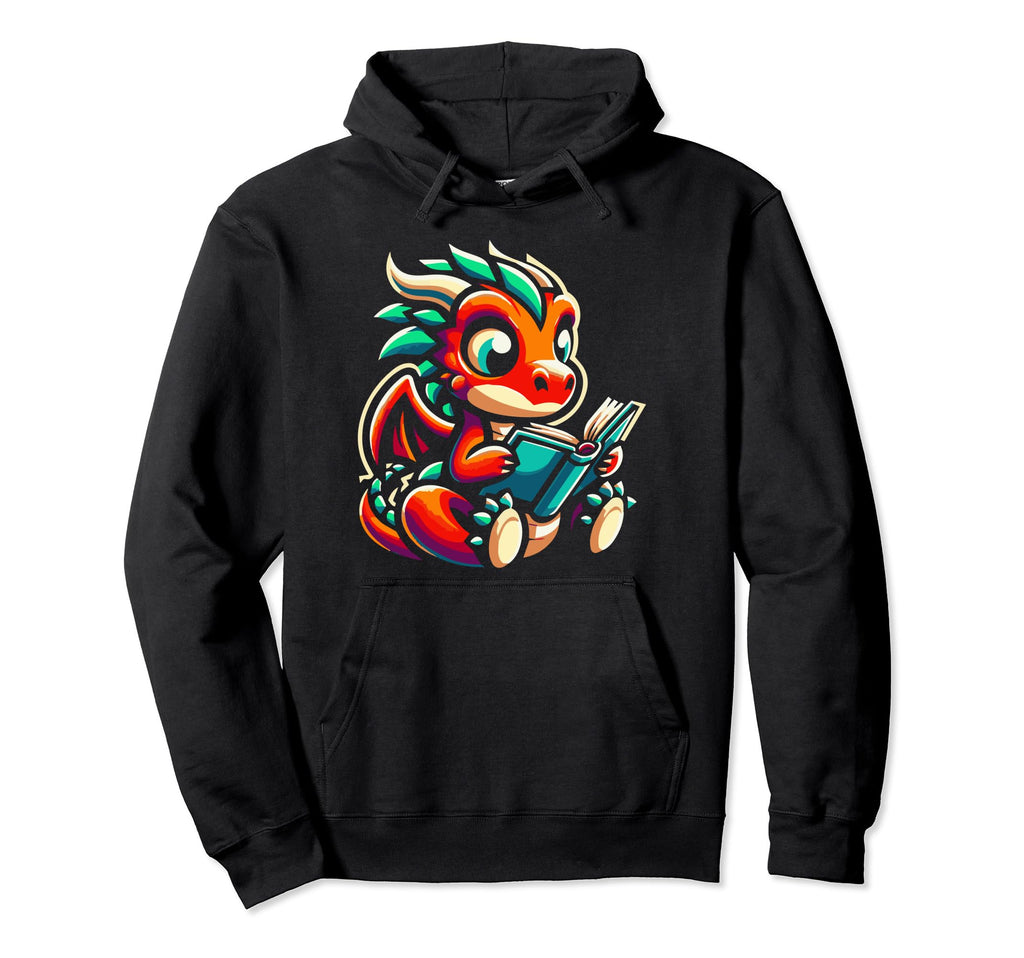 Dragon Reading Book Dragon Enthusiast Hoodie - Unique Graphic for Adults - T-Shirt, Sweatshirt, Hoodie