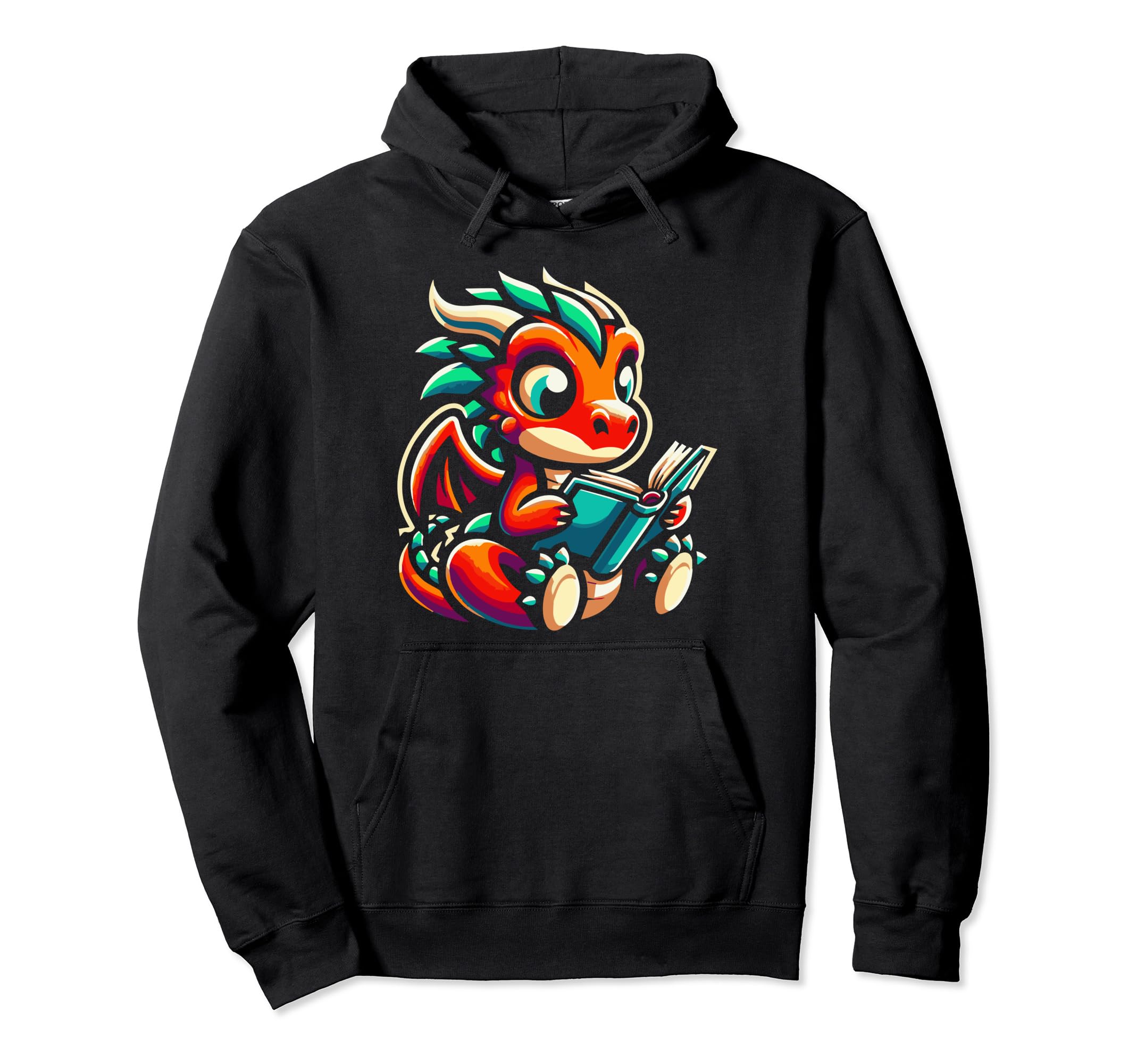 Dragon Reading Book Dragon Enthusiast Hoodie - Unique Graphic for Adults - T-Shirt, Sweatshirt, Hoodie