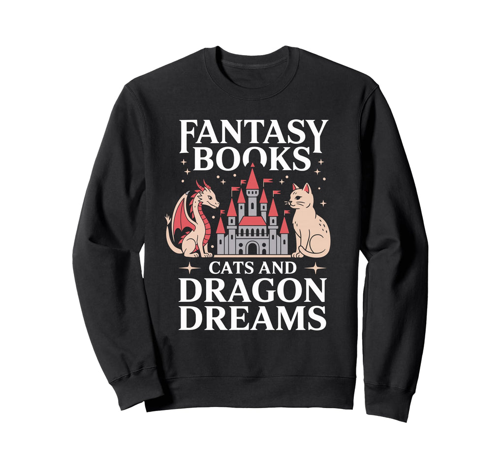 Fantasy Book Cats And Dragon Sweatshirt - Novelty Apparel for Adults - T-Shirt, Sweatshirt, Hoodie