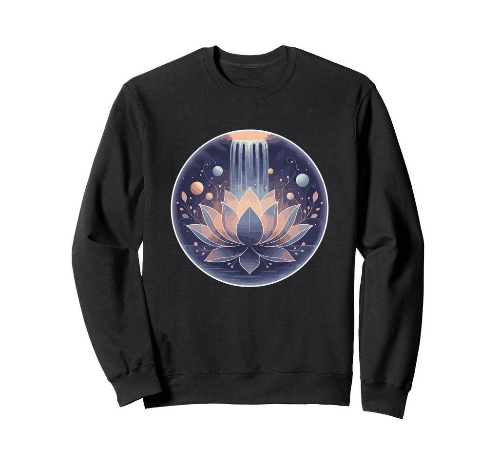 Waterfall Lotus Mandala Cosmic Sweatshirt - Unique Graphic for Adults - T-Shirt, Sweatshirt, Hoodie