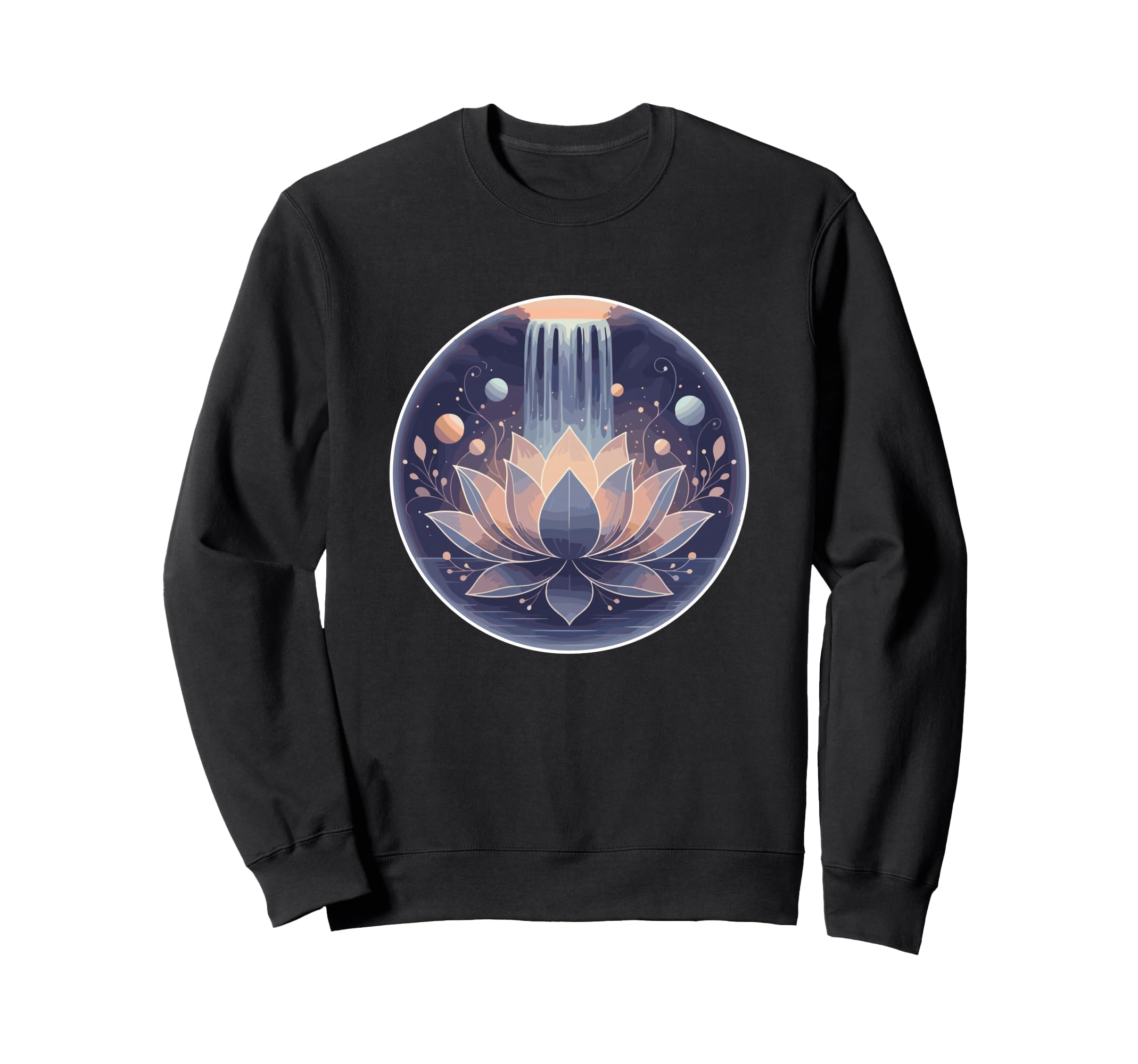 Waterfall Lotus Mandala Cosmic Sweatshirt - Unique Graphic for Adults - T-Shirt, Sweatshirt, Hoodie