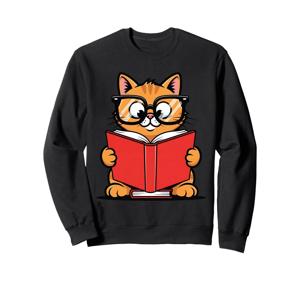 Cat Reading Book Nerd Kitty Bookworm Sweatshirt - Novelty Apparel Unisex - T-Shirt, Sweatshirt, Hoodie